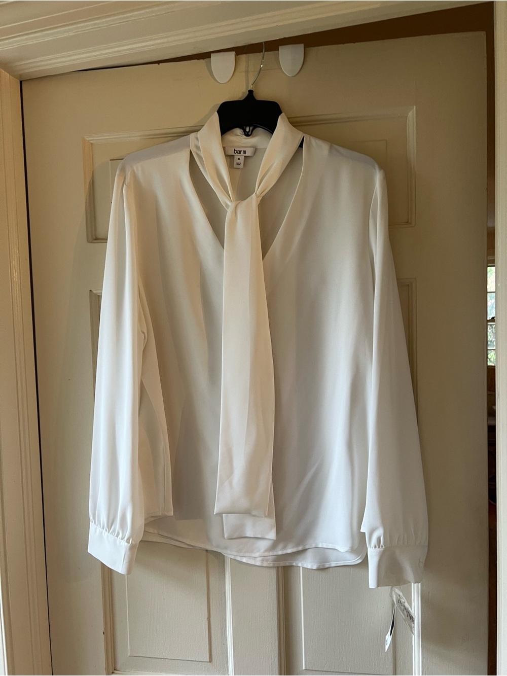 Bar III White Tie-Neck Blouse